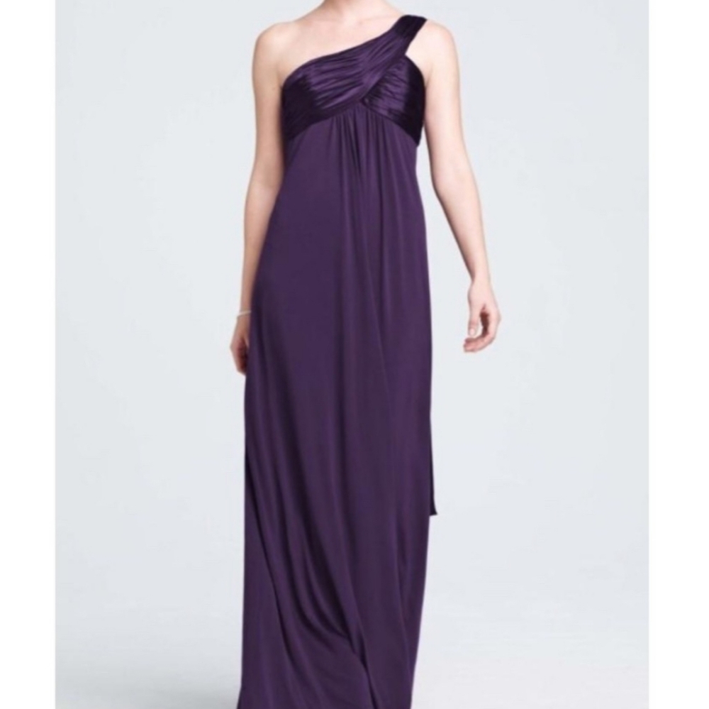 David's Bridal One Shoulder Dress With Cascade Bck